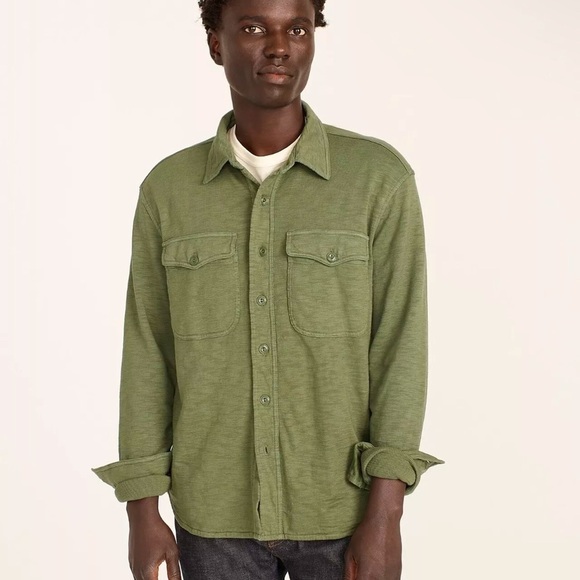 J.Crew Green Waffle-lined garment-dyed Harbor Shirt Large - Picture 1 of 8